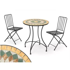 Set Mesa Mosaico Ocre 2 Sillas Forja Negra