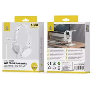 Auriculares Casco Ilaria con Cable Jack 3.5mm en L y Micrófono, 1.2m, Blanco