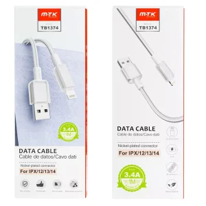 Cable de Datos Hebe PVC Trenzado para Iphone 5-14, 3.4A, 1M, Blanco
