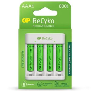 CARGADOR DC DE PILAS GP AAA + 4 PILAS RECARGABLES 800MAH